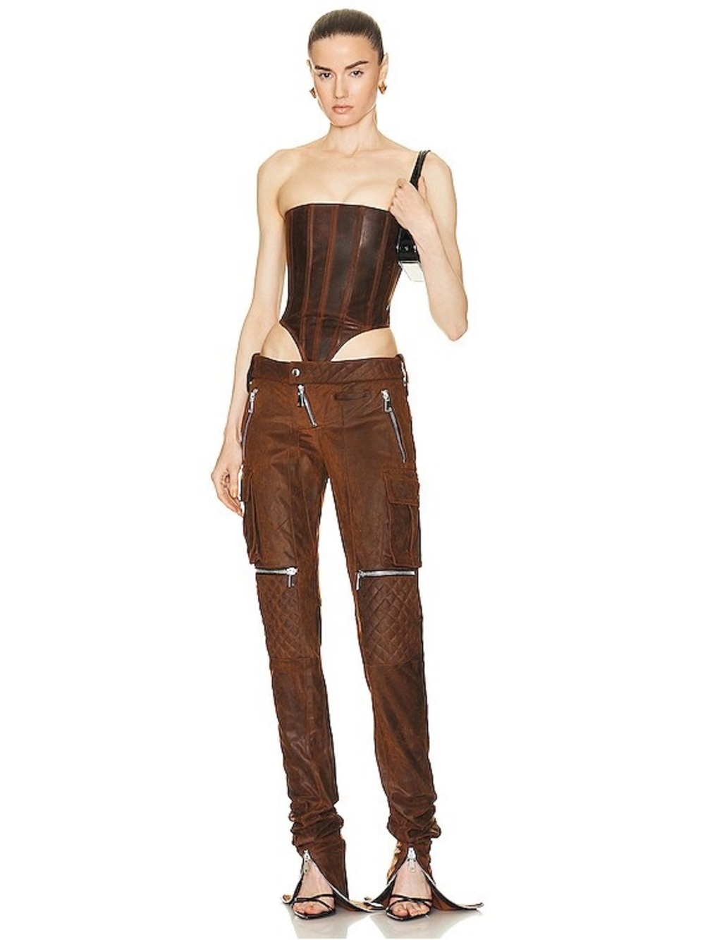 LaQuan Smith Brown Strapless Leather Tank - Picture 3 of 3